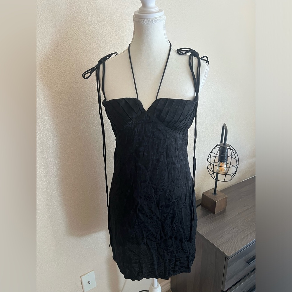 Skylar + Madison Black Leopard Lace Silk Dress